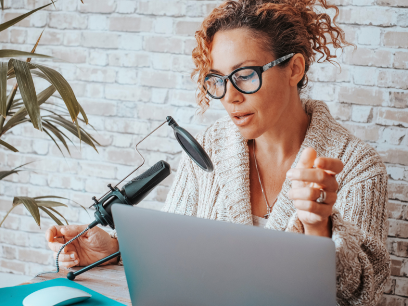 Women hosting podcast